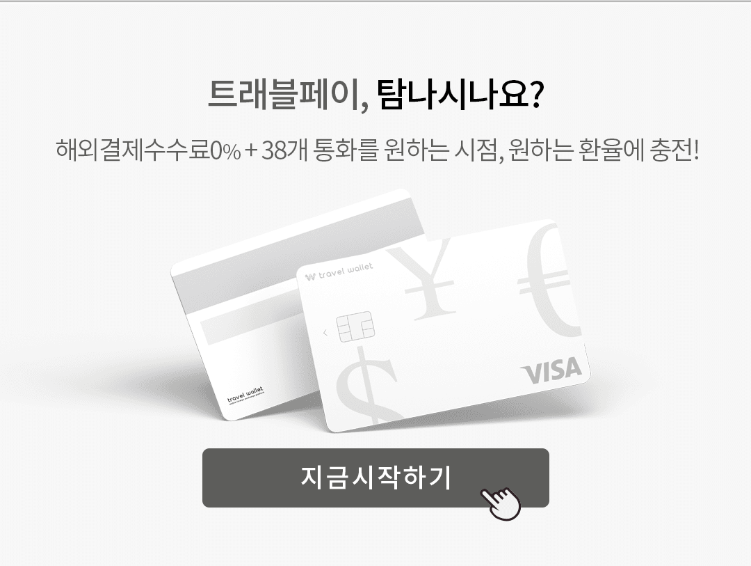 트래블페이, 탐나시나요? 해외결제수수료 0% + 38개 통화를 원하는 시점, 원하는 환율에 충전!